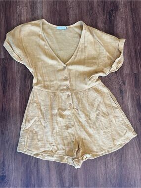 V-Neck Button Romper in Mustard